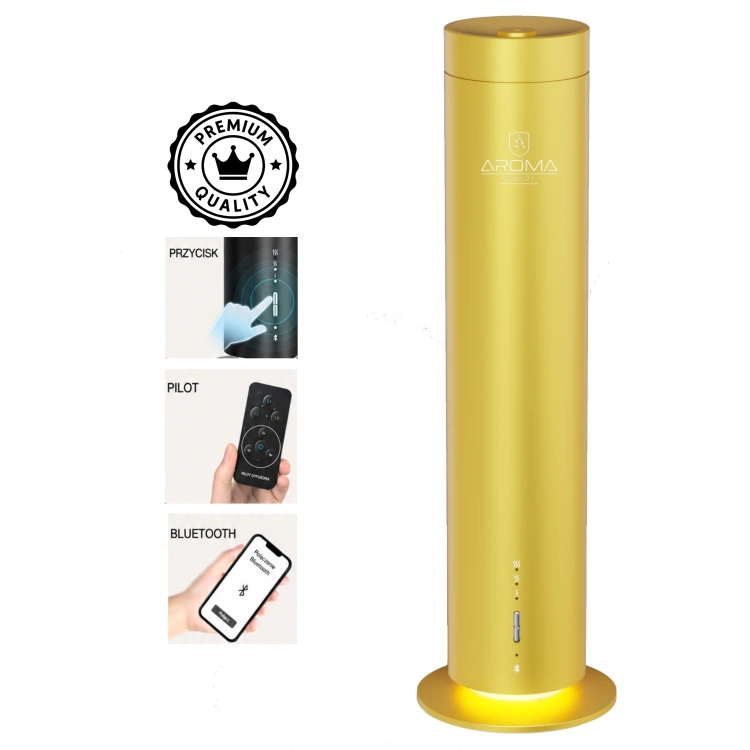 Aroma-Smart-Tower-Gold-front-yellow-light-biale-tlo-funkcje.jpg
